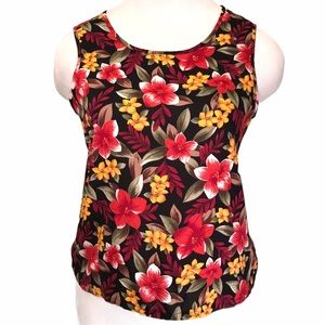 Red Black Floral Print Sleeveless Scoop Neck Top
